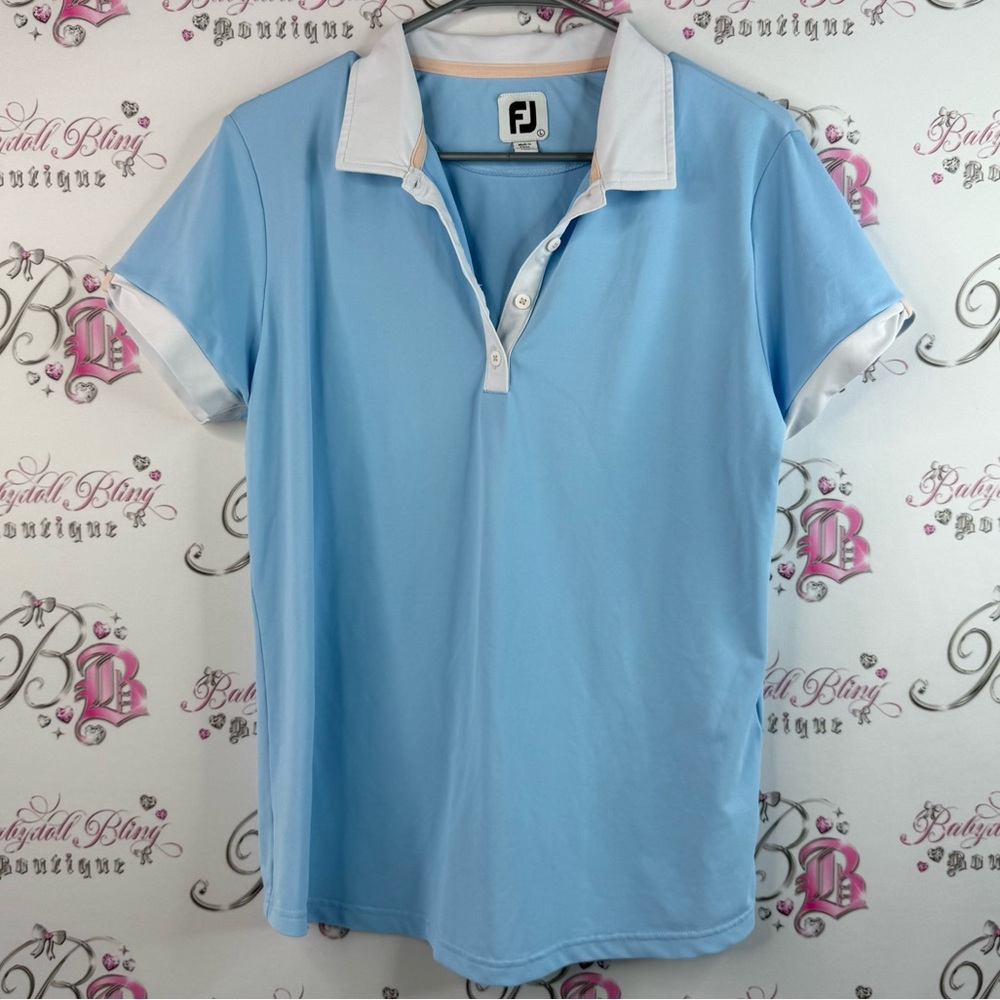 FJ T-shirt polo half button up Women's Light Blue Short Sleeve Polo Shirt